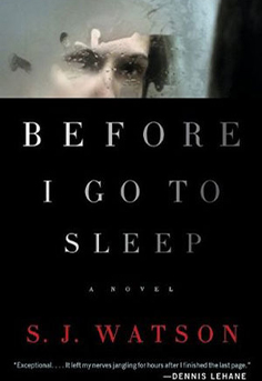  Book cover for Before I Go To Sleep by S.J. Watson - bestselling psychological thriller about memory loss, identity, and suspense. 