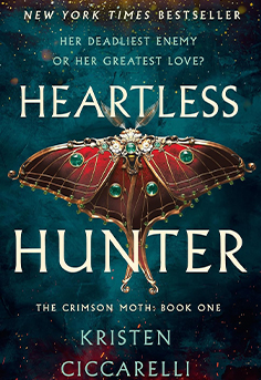  Heartless Hunter book cover by Kristen Ciccarelli, featuring a dark fantasy romance aesthetic, enemies-to-lovers trope, witch hunter, powerful witch, thrilling adventure, captivating magical world, YA fantasy novel