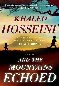 Book cover of 'And the Mountains Echoed' by Khaled Hosseini showing a silhouette of a child and adult walking through Afghan mountains, symbolizing love, loss, and connection