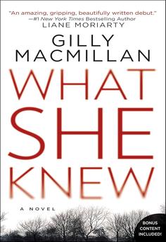 Cover of 'What She Knew' by Gilly Macmillan showing a shadowy forest path symbolizing mystery and fear